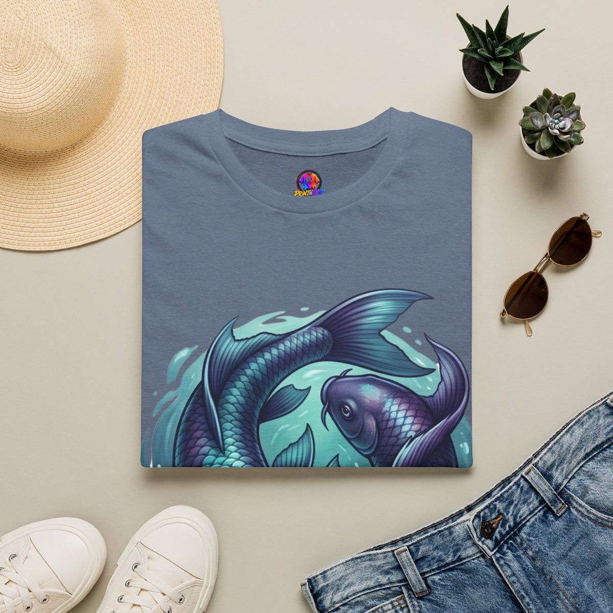 Pisces Zodiac Koi Fish Tee — Yin Yang Aquatic Graphic T-Shirt