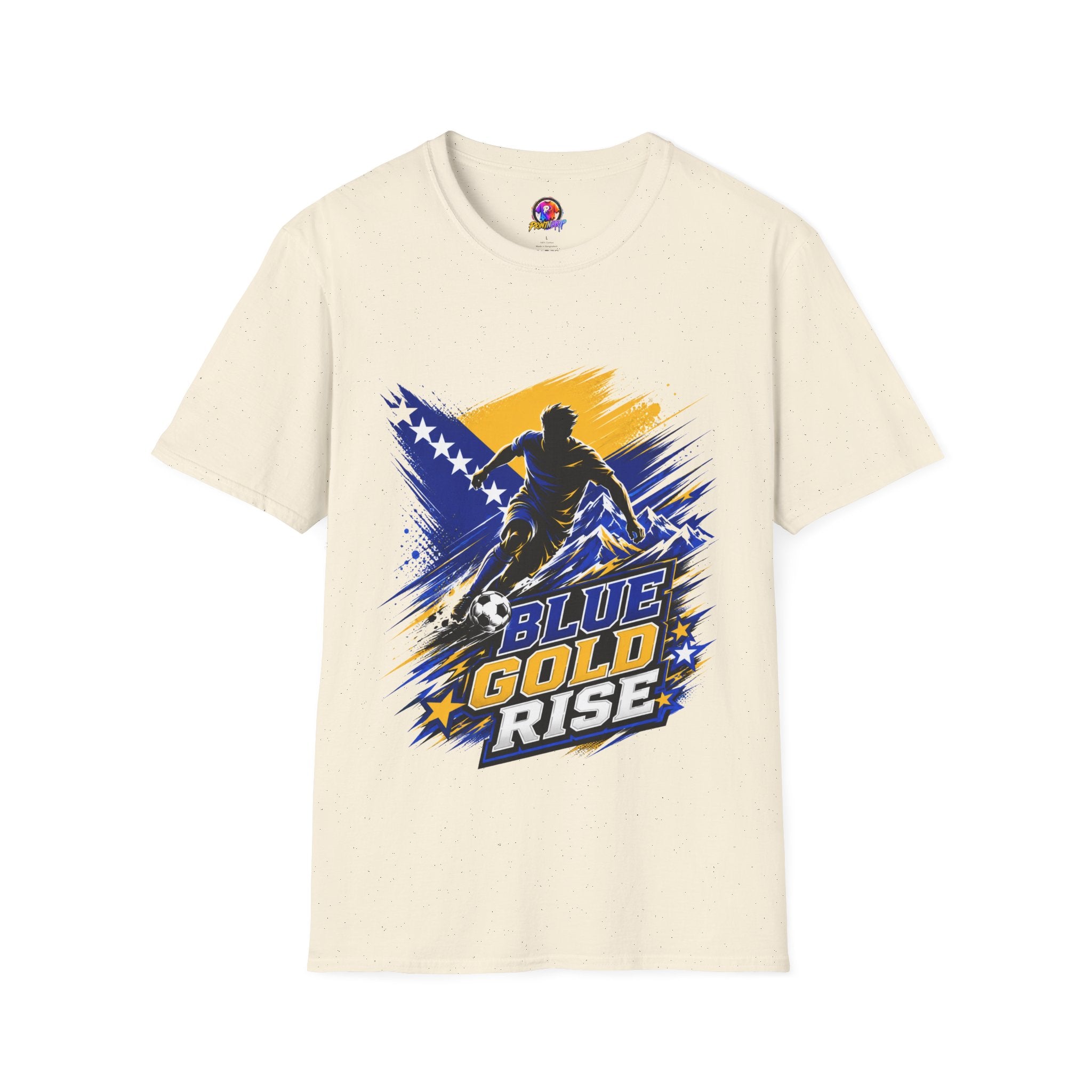 Bosnia Football T‑Shirt - "Blue Gold Rise" Soccer Graphic Tee
