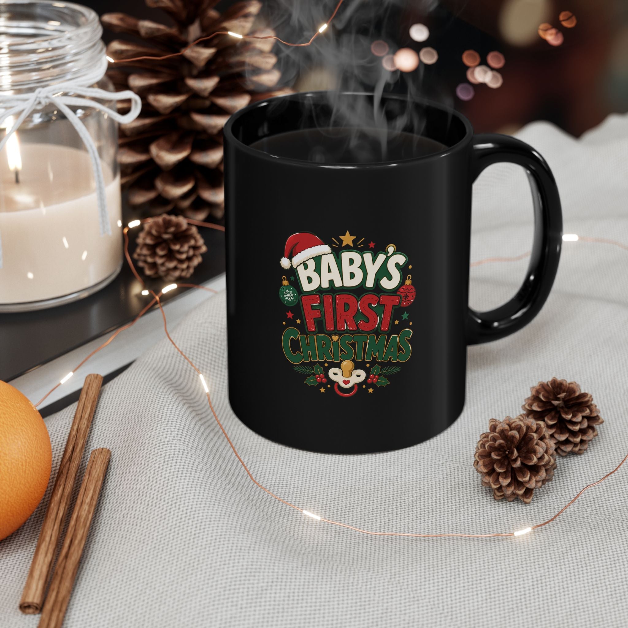 Baby's First Christmas Black Mug — Festive Holiday Coffee Cup