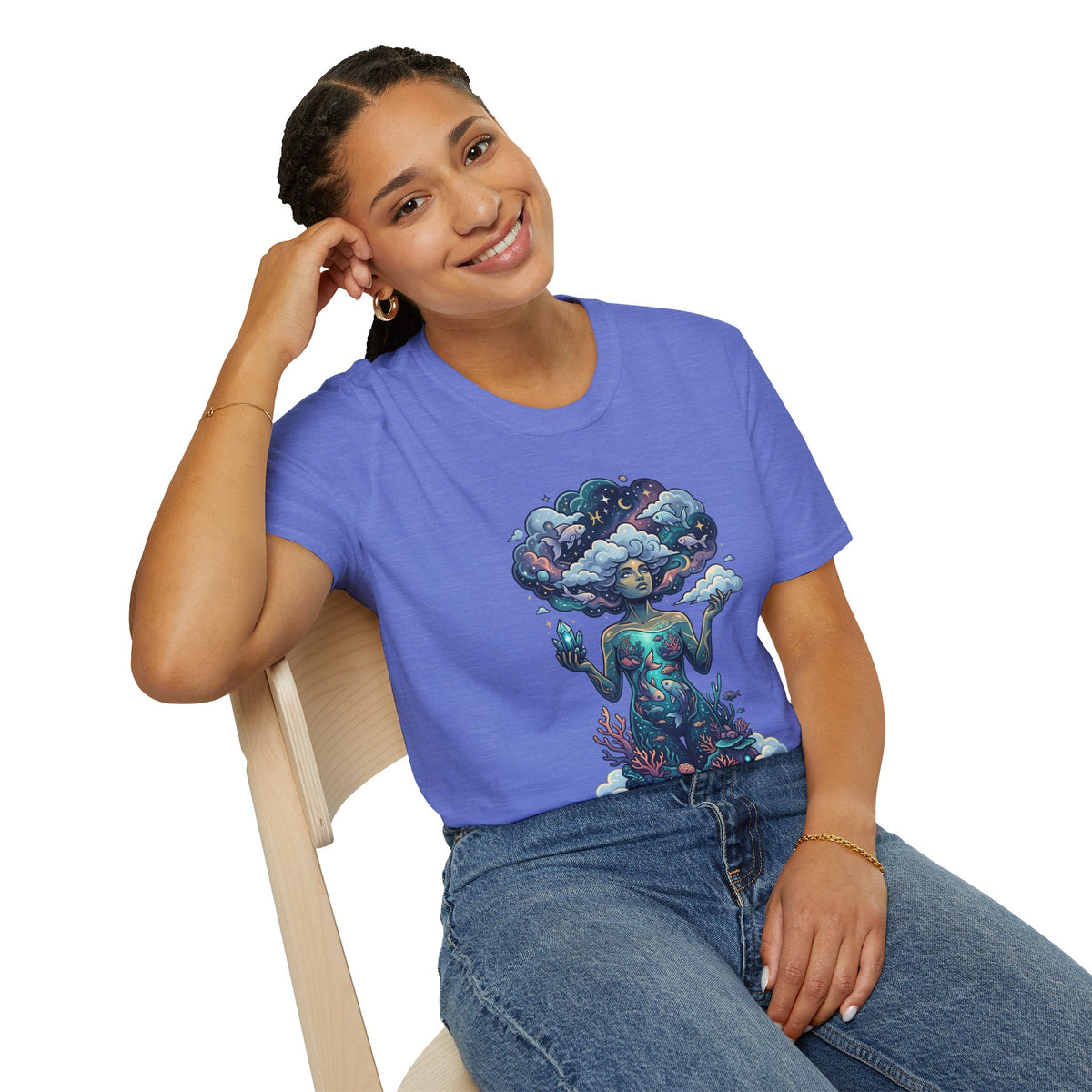 Pisces Zodiac in the Clouds T-Shirt — Dreamy Cosmic Woman Graphic Tee