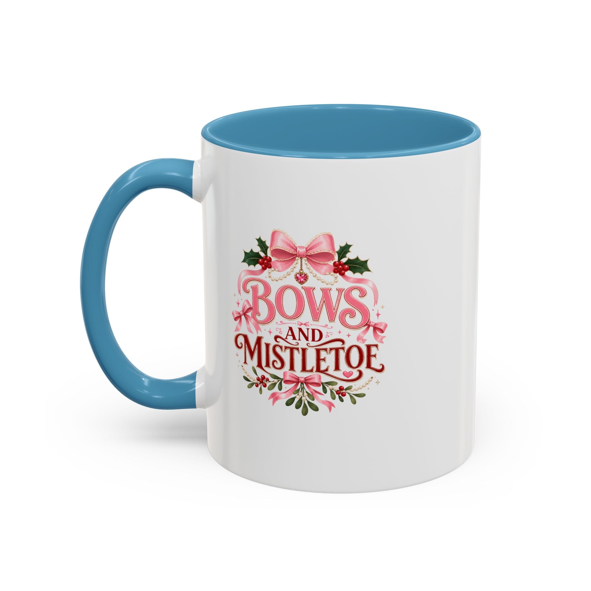 Bows and Mistletoe Accent Coffee Mug — Holiday Floral Christmas Coffee Cup