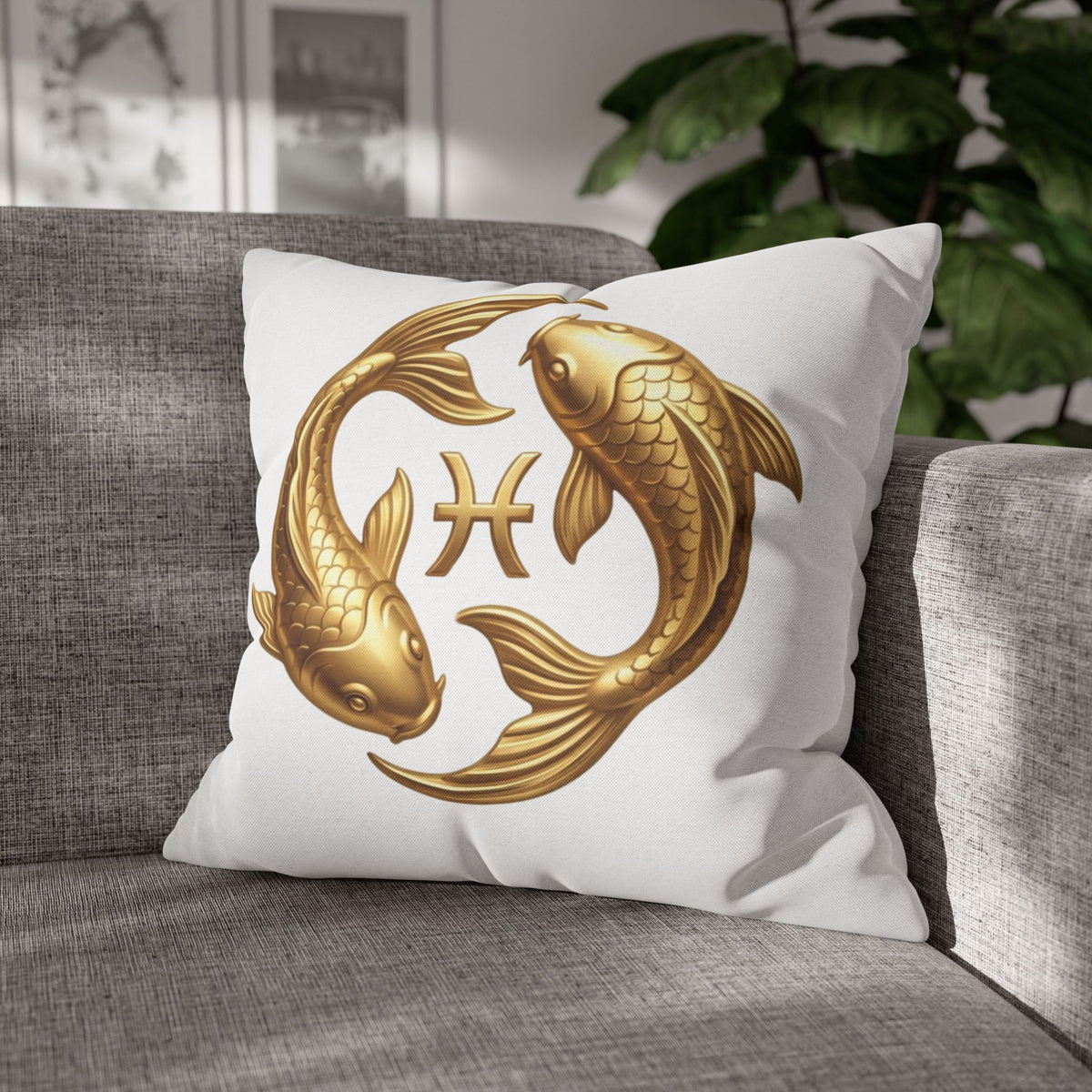 Pisces Zodiac Pillowcase — Gold Koi Fish Astrological Decorative Pillow Cover