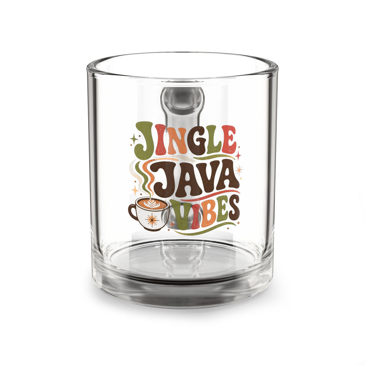 Christmas Glass Mug Jingle Java Vibes Glass Mug — 10oz Holiday Coffee Cup