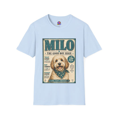 Milo 'The Good Boy Issue' Dog T‑Shirt — Vintage Puppy Magazine Design