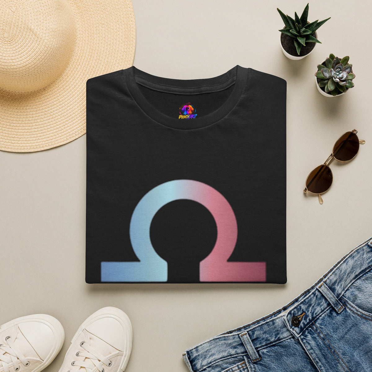 Omega Symbol T-Shirt — Pastel Gradient Drip Design