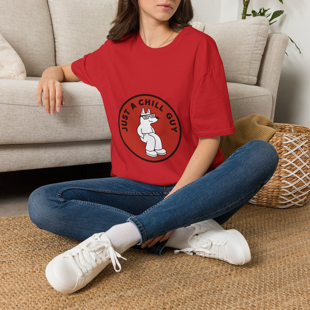 Just A Chill Guy Red Circle Badge T-Shirt - Viral Character Mascot Tee - Trending Now - September 2026
