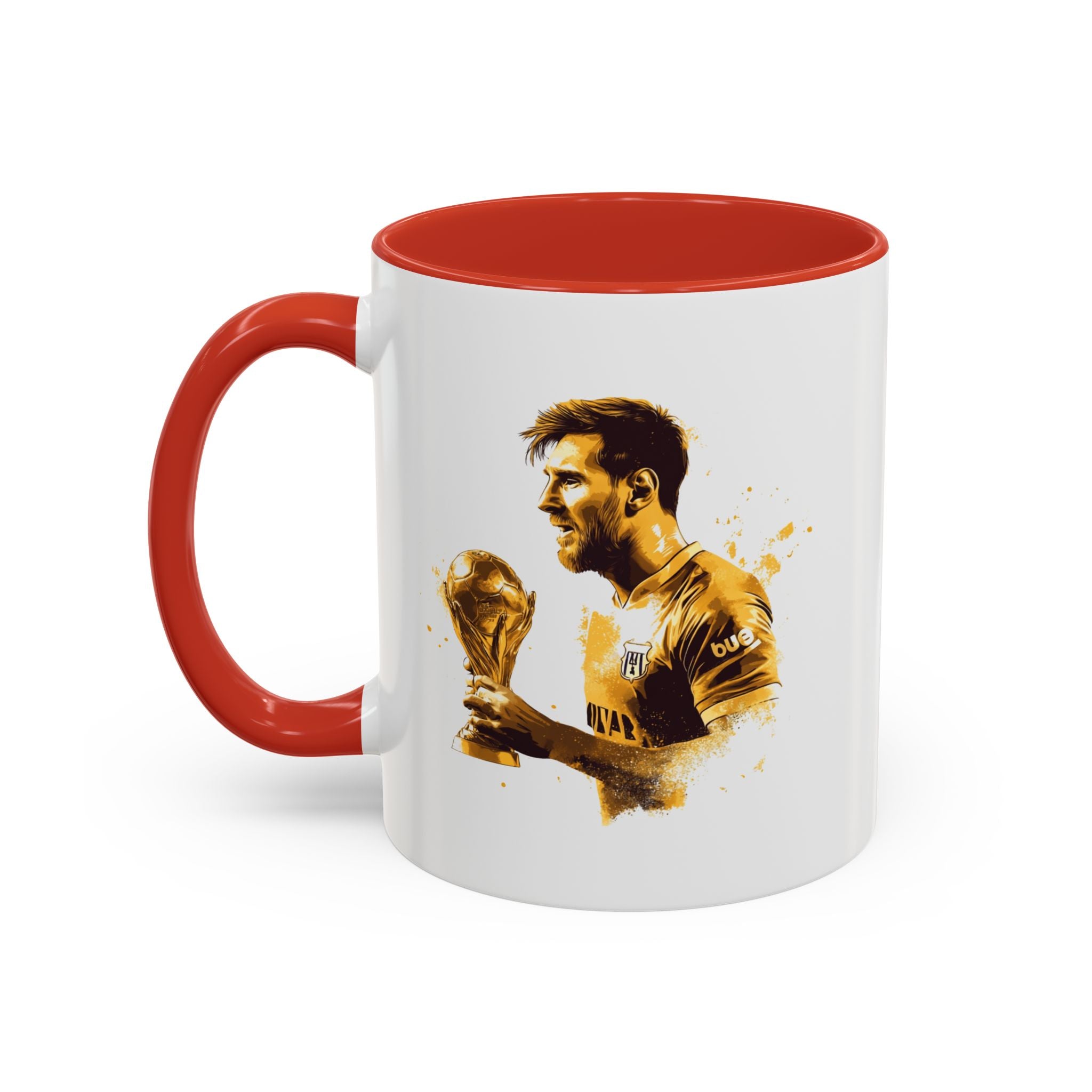Soccer Legend Coffee Mug — Player Holding Trophy Accent Mug