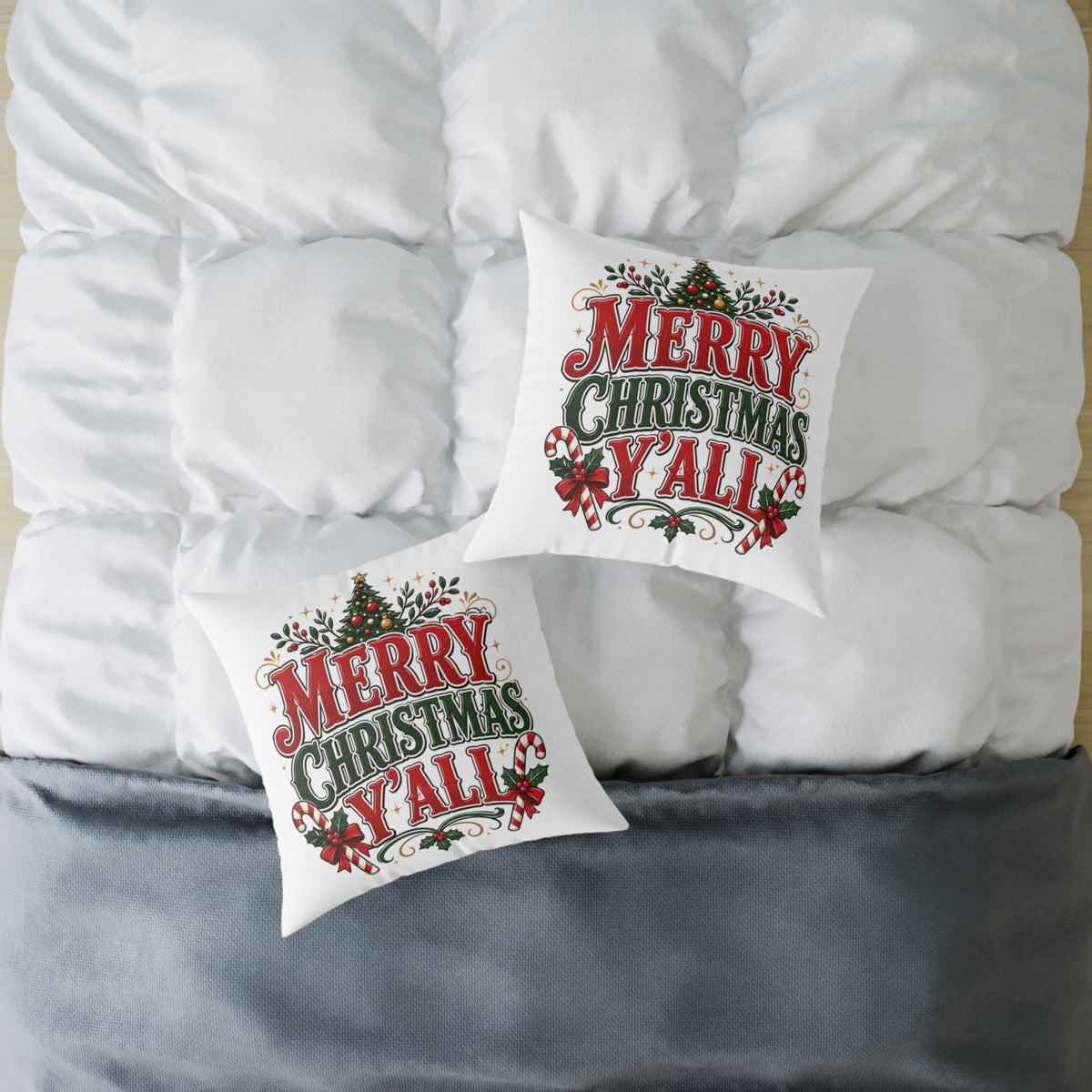 Merry Christmas Y'all Pillow — Festive Holiday Square Throw Pillow