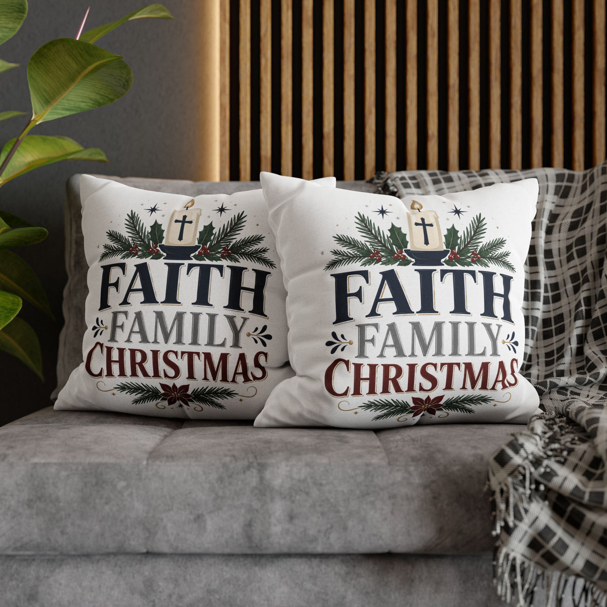 Faith Family Christmas Pillowcase – Holiday Decorative Throw Pillow Cover