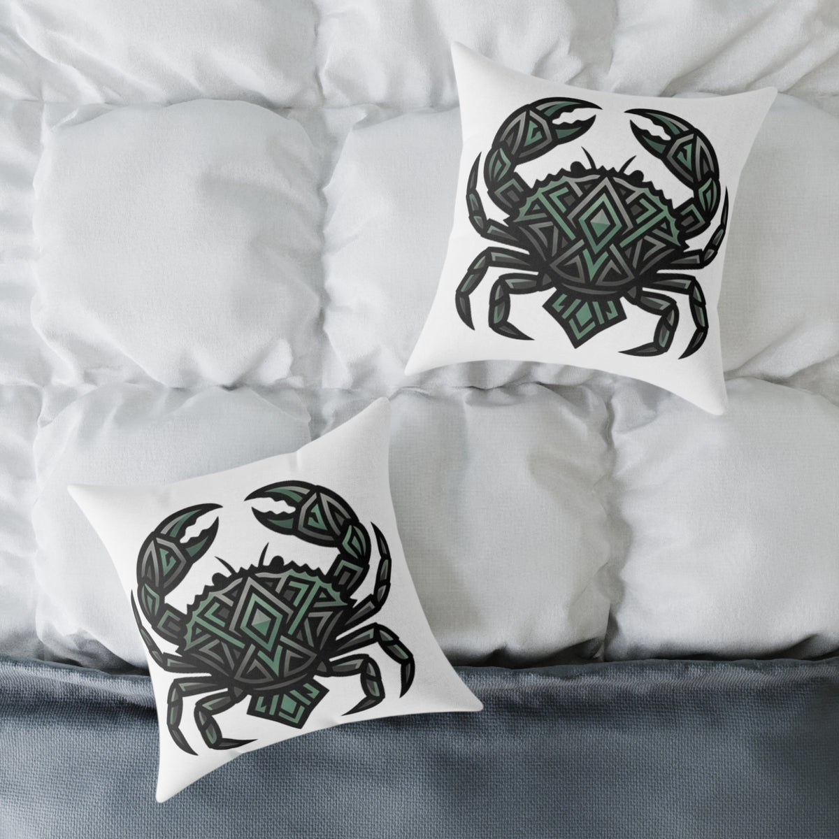 Cancer Zodiac Crab Mandala Square Pillow — Geometric Beach Decor Cushion