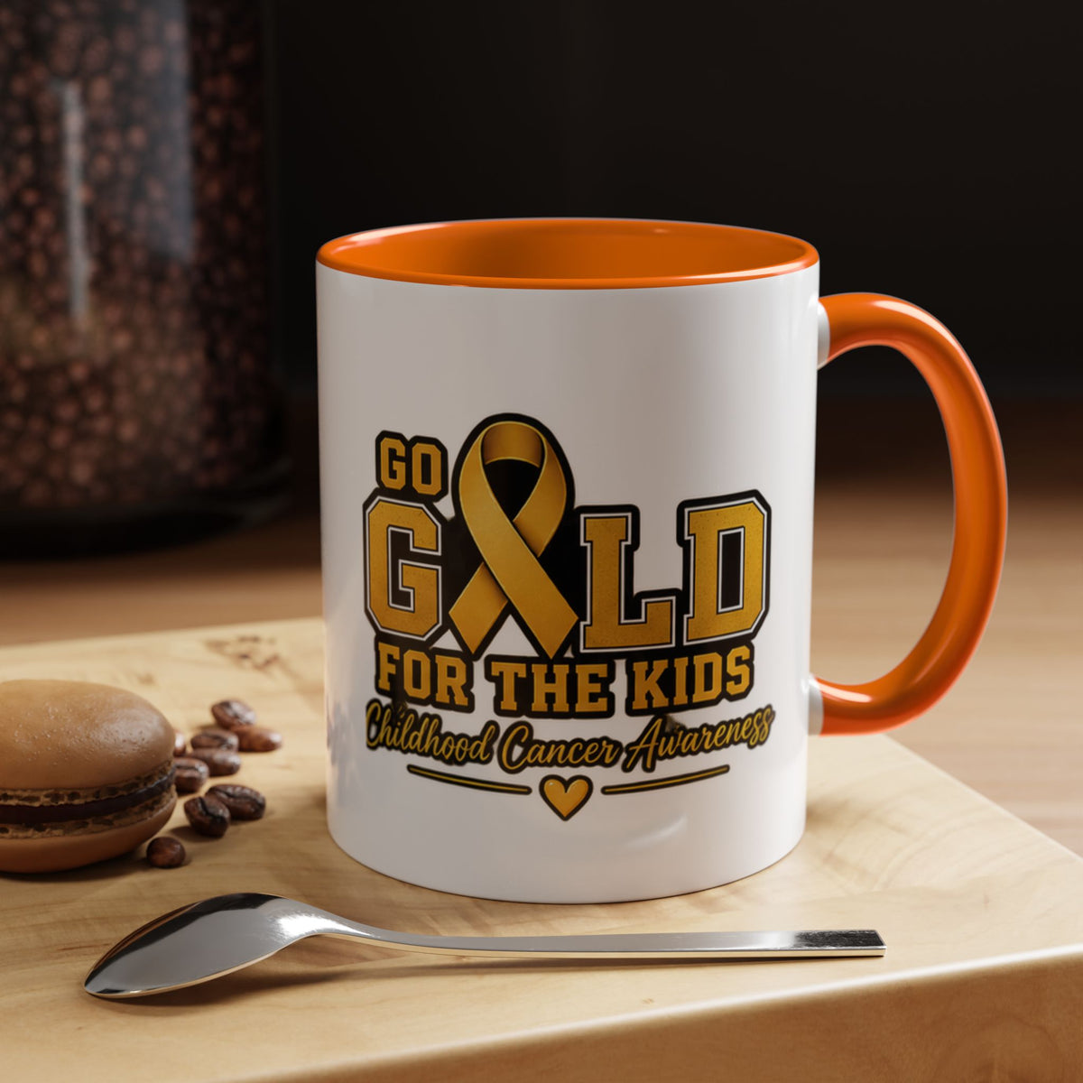 Gold For The Kids Coffee Mug — Childhood Cancer Awareness Accent Mug (11/15oz)
