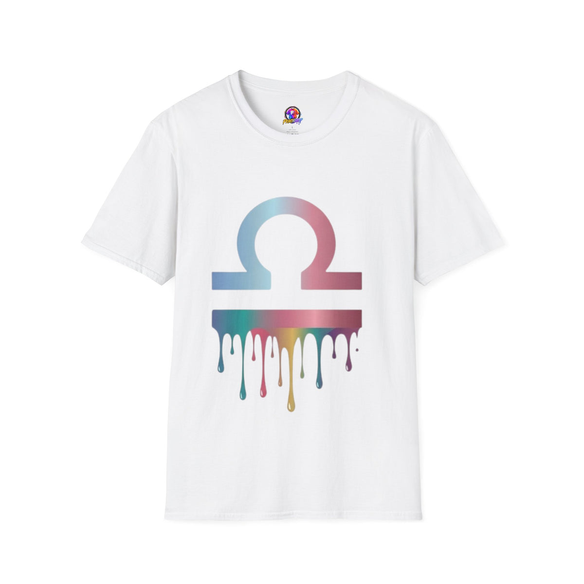 Libra Zodiac Omega Symbol T‑Shirt — Pastel Gradient Drip Graphic Shirt
