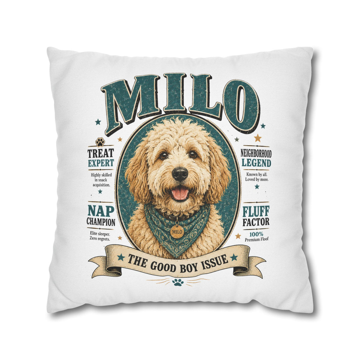 Dog Pillowcase — Personalized "Milo: The Good Boy Issue" Decorative Throw Pillowcase Milo Bailey Dog Dad Mom