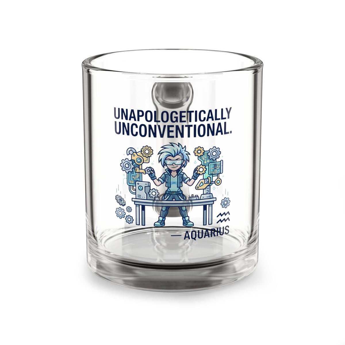 Aquarius Glass Mug — "Unapologetically Unconventional" 10oz Zodiac Coffee Cup