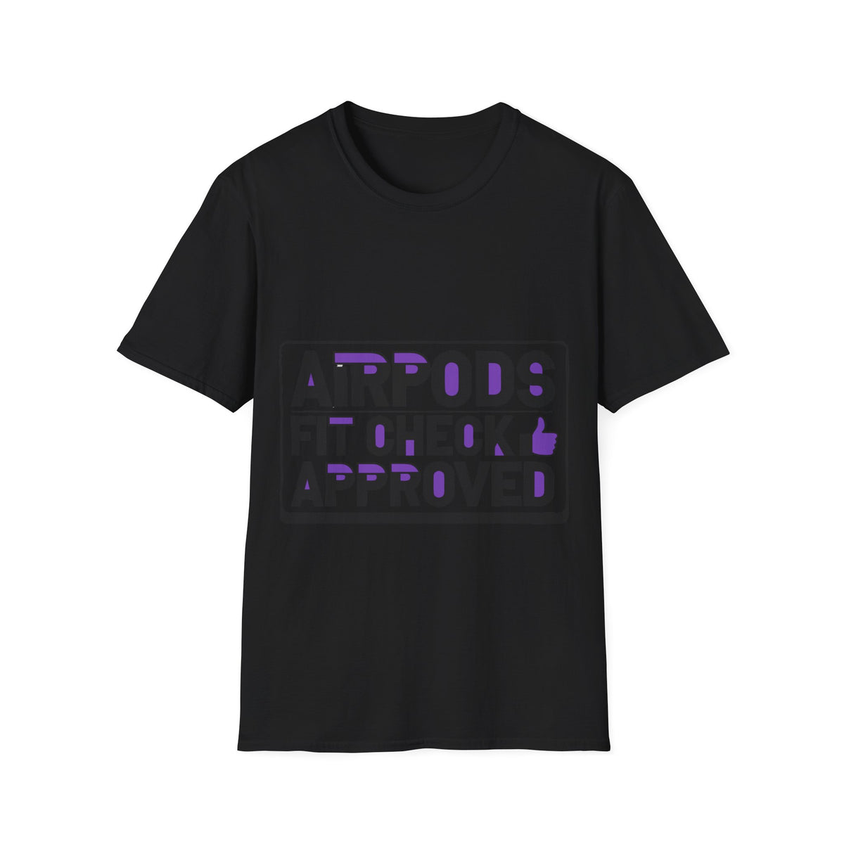 "AirPods Fit Check Approved" Tech Badge Tee | Purple Gradient Meme T-Shirt - Trending Now - September 2026