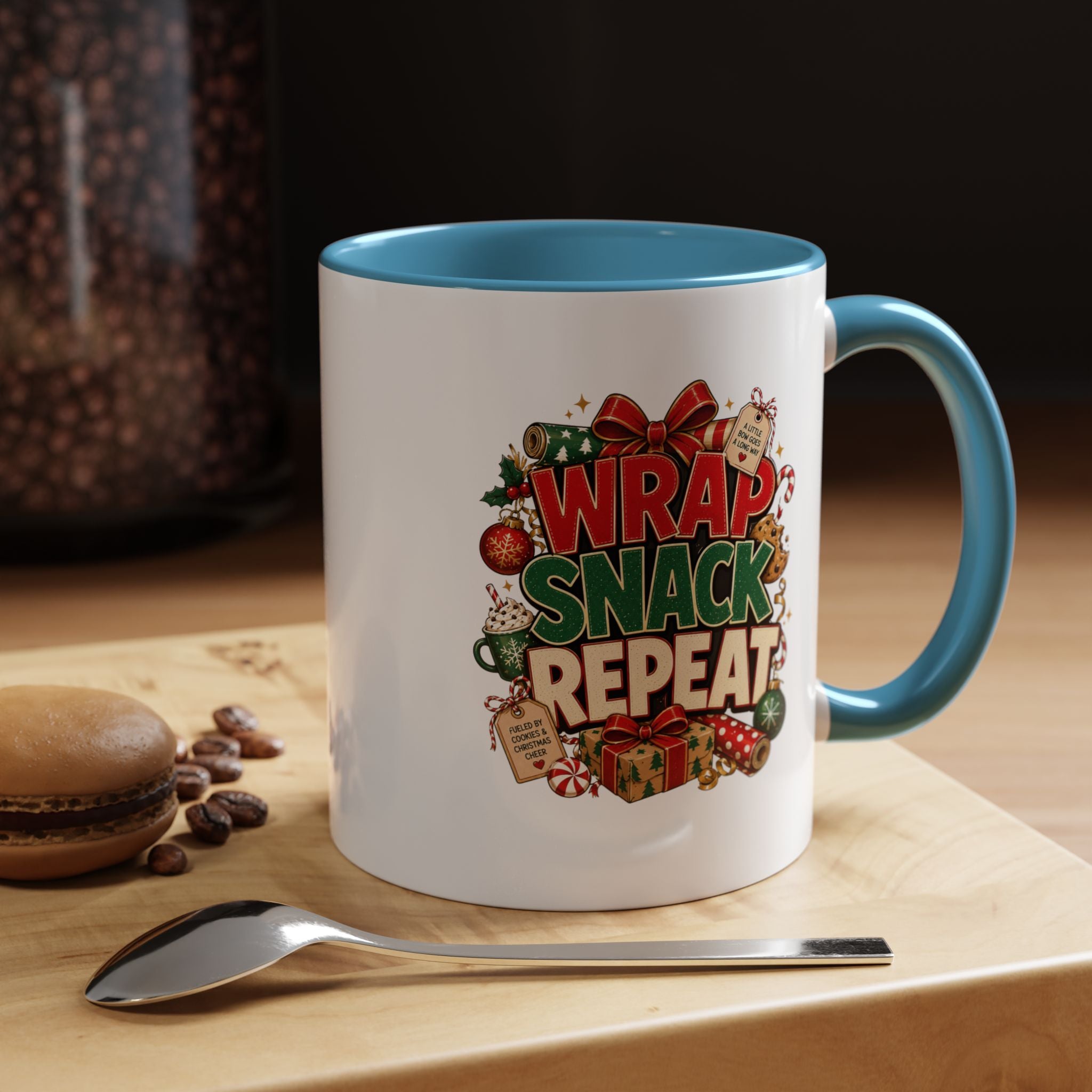 Wrap Snack Repeat Christmas Coffee Mug — Holiday Baking & Gift-Wrapping Mug