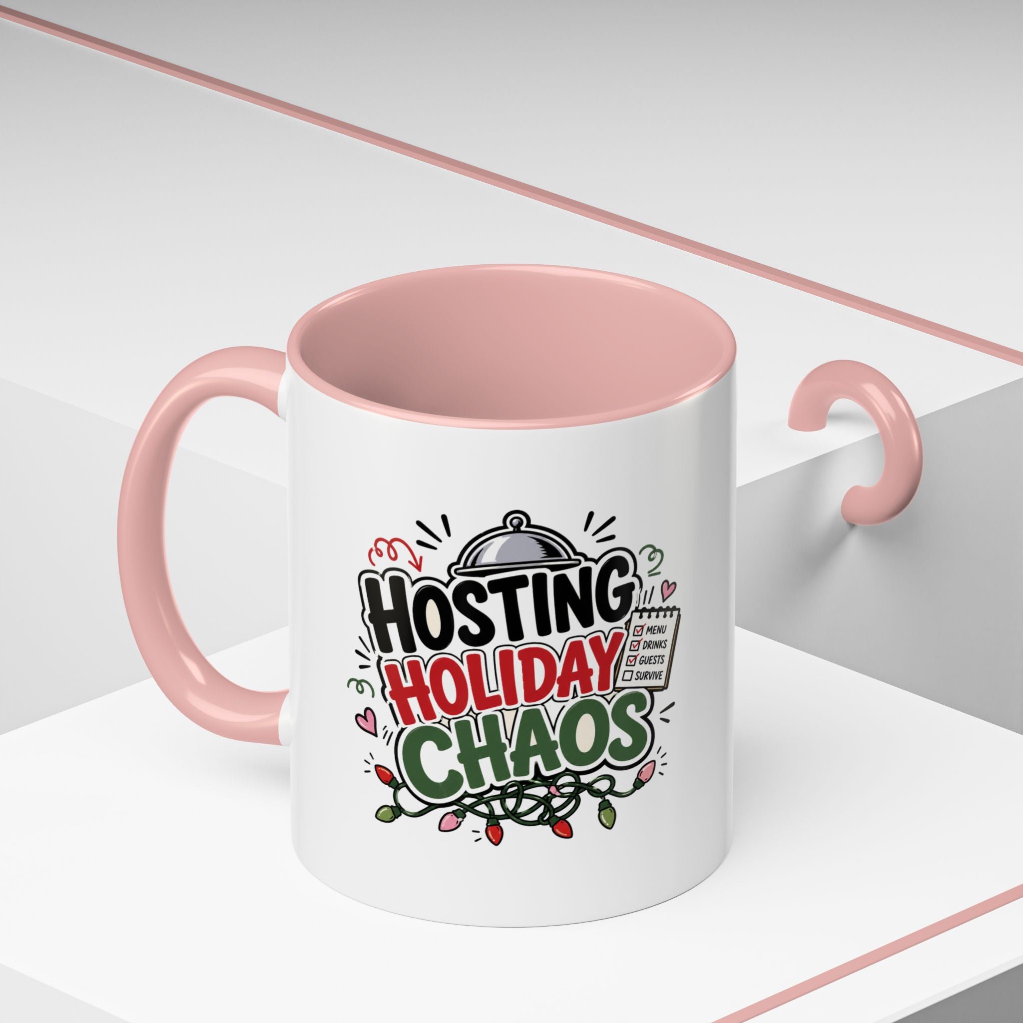 Modern Day Christmas Hosting Holiday Chaos Accent Coffee Mug — "Hosting Holiday Chaos" Funny Christmas Coffee Cup