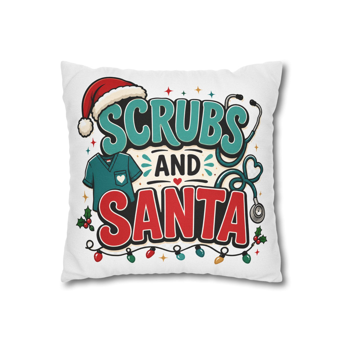 Scrubs and Santa Holiday Pillowcase Modern Day Christmas  — Christmas Nurse Decorative Throw Pillow Cover