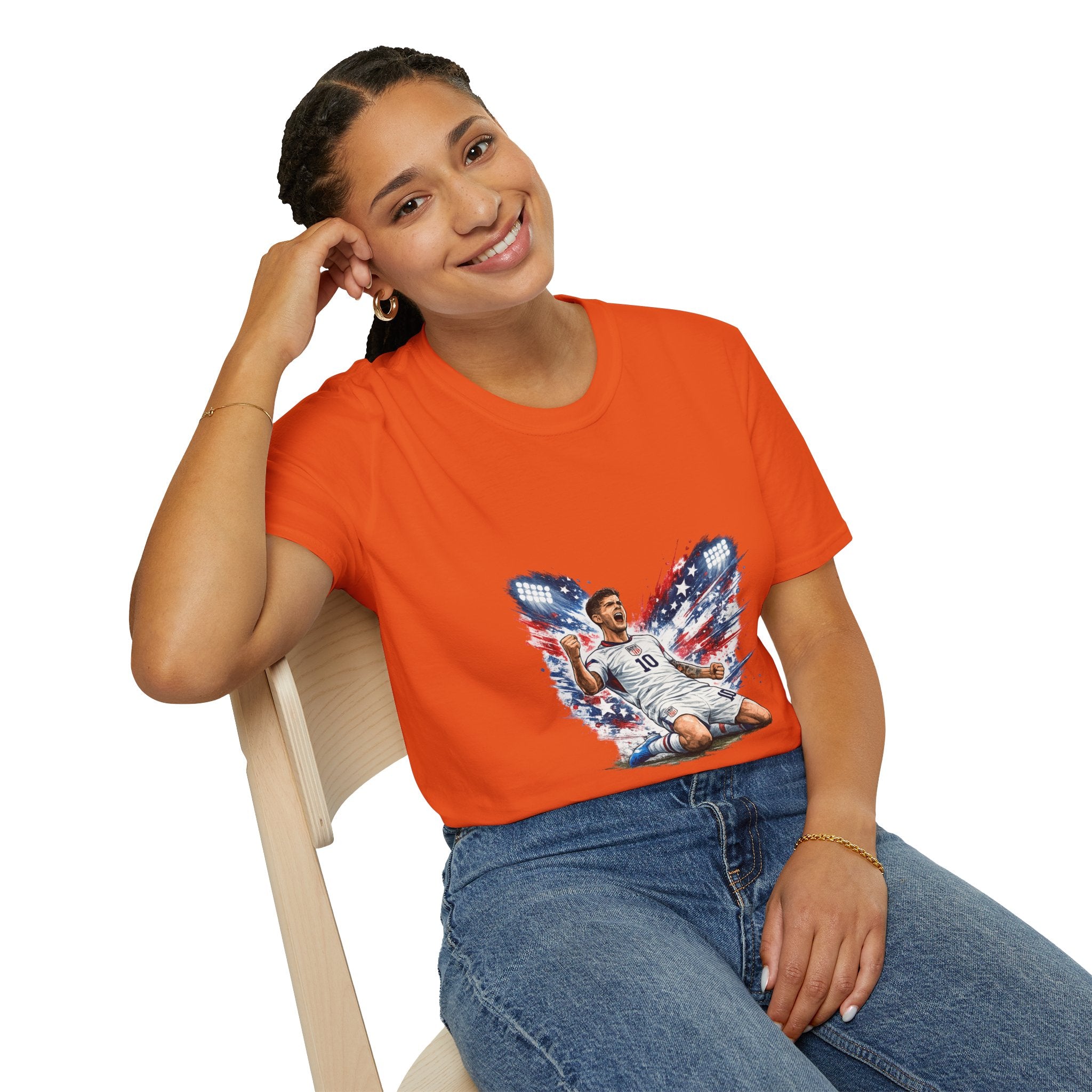 USA Soccer Player Flag T-Shirt — Patriotic Football Fan Tee