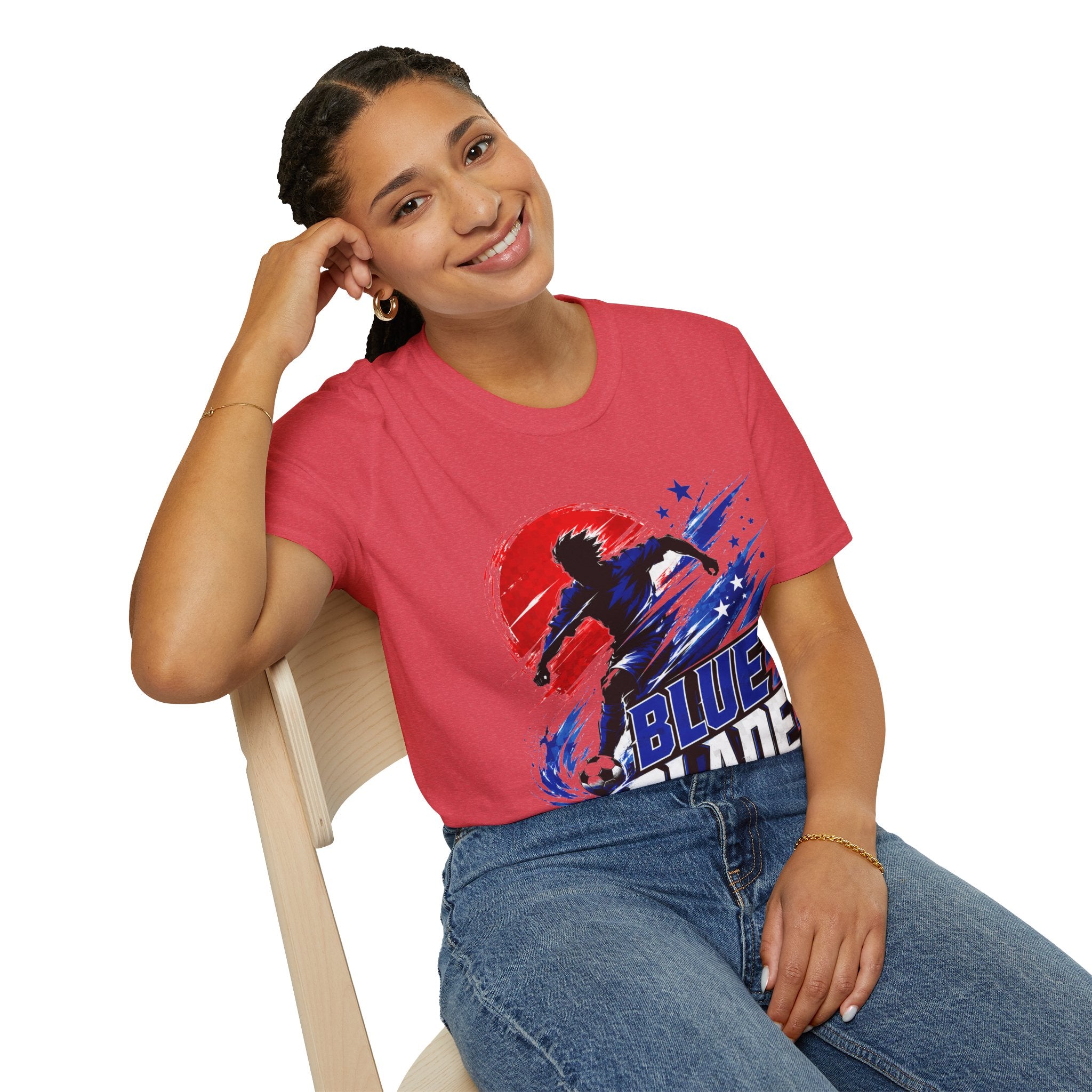 Japan T-Shirt — Blue Blade Soccer Graphic Tee (Red & Blue Starburst)