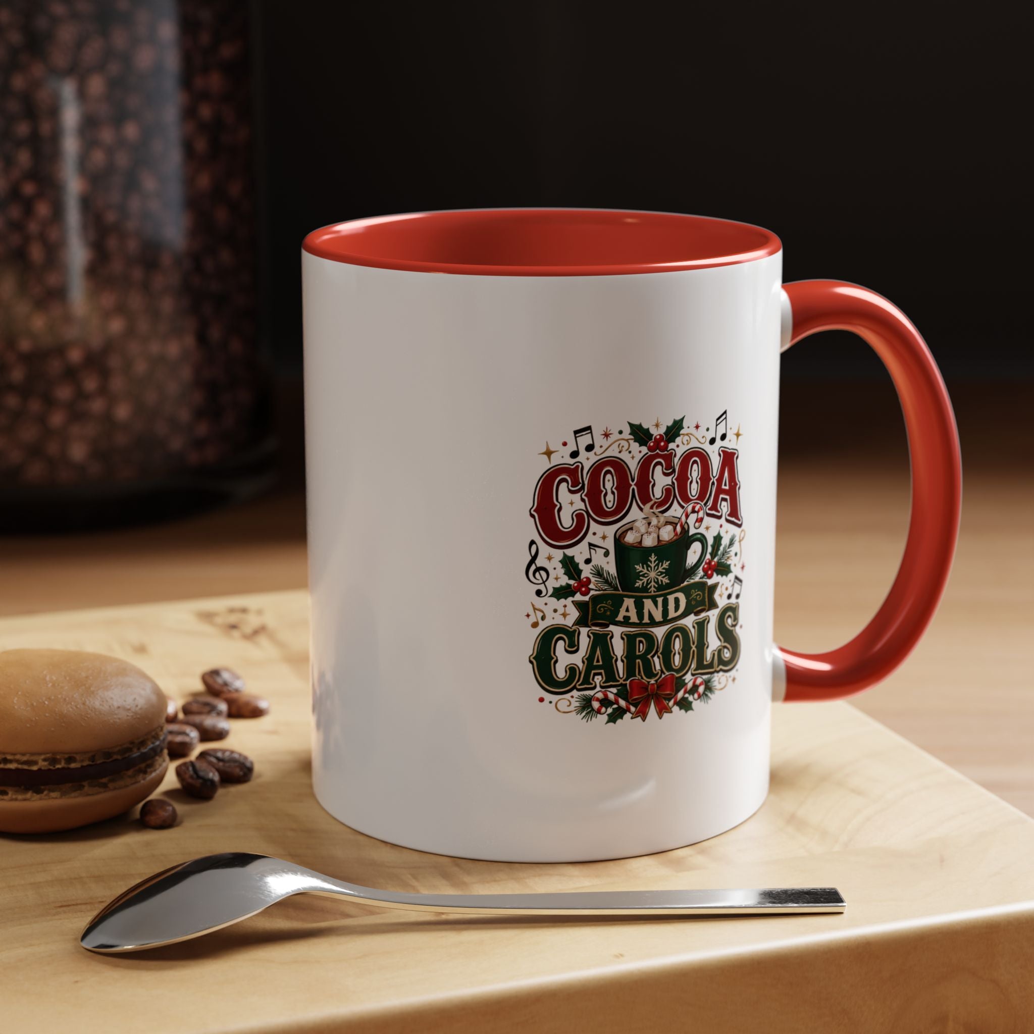 Cocoa and Carols Accent Coffee Mug — Holiday Christmas Cocoa Mug