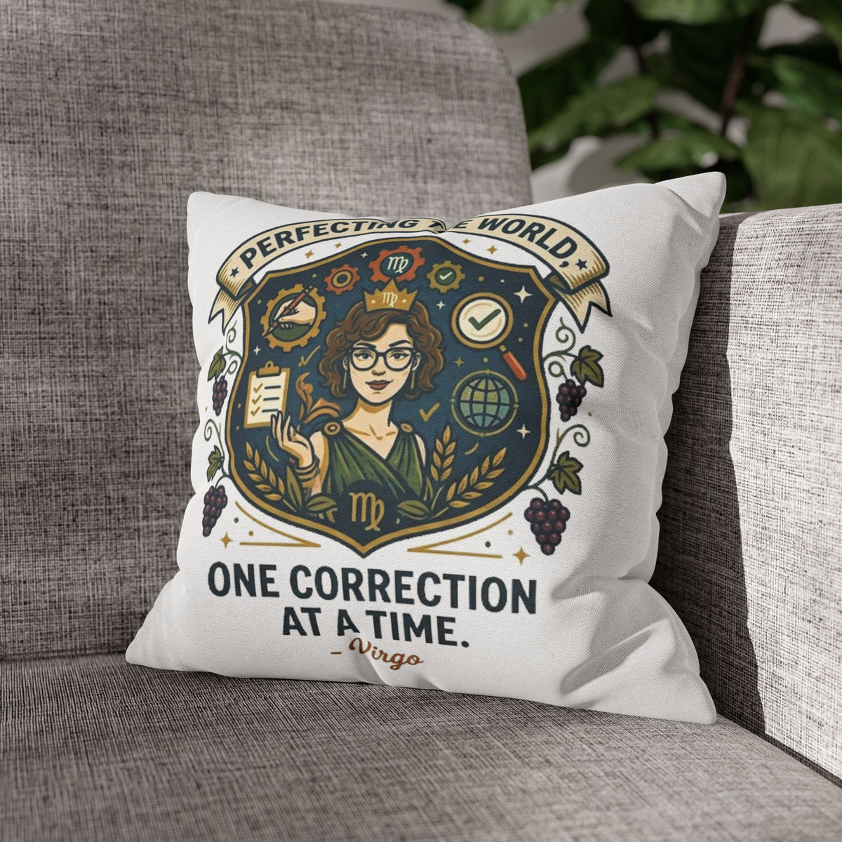 Virgo Pillow Cover pillowcase — "Perfecting the World One Correction at a Time" Decorative Cushion Case