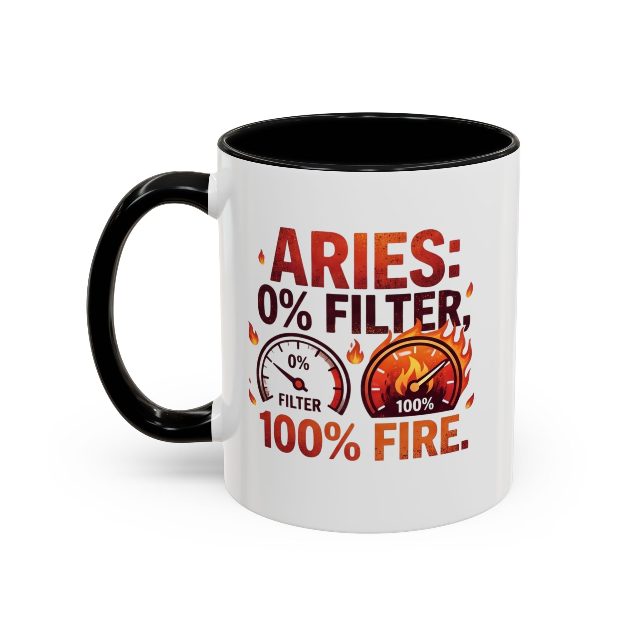Aries Coffee Mug — "0% Filter, 100% Fire" Zodiac Astrology Mug
