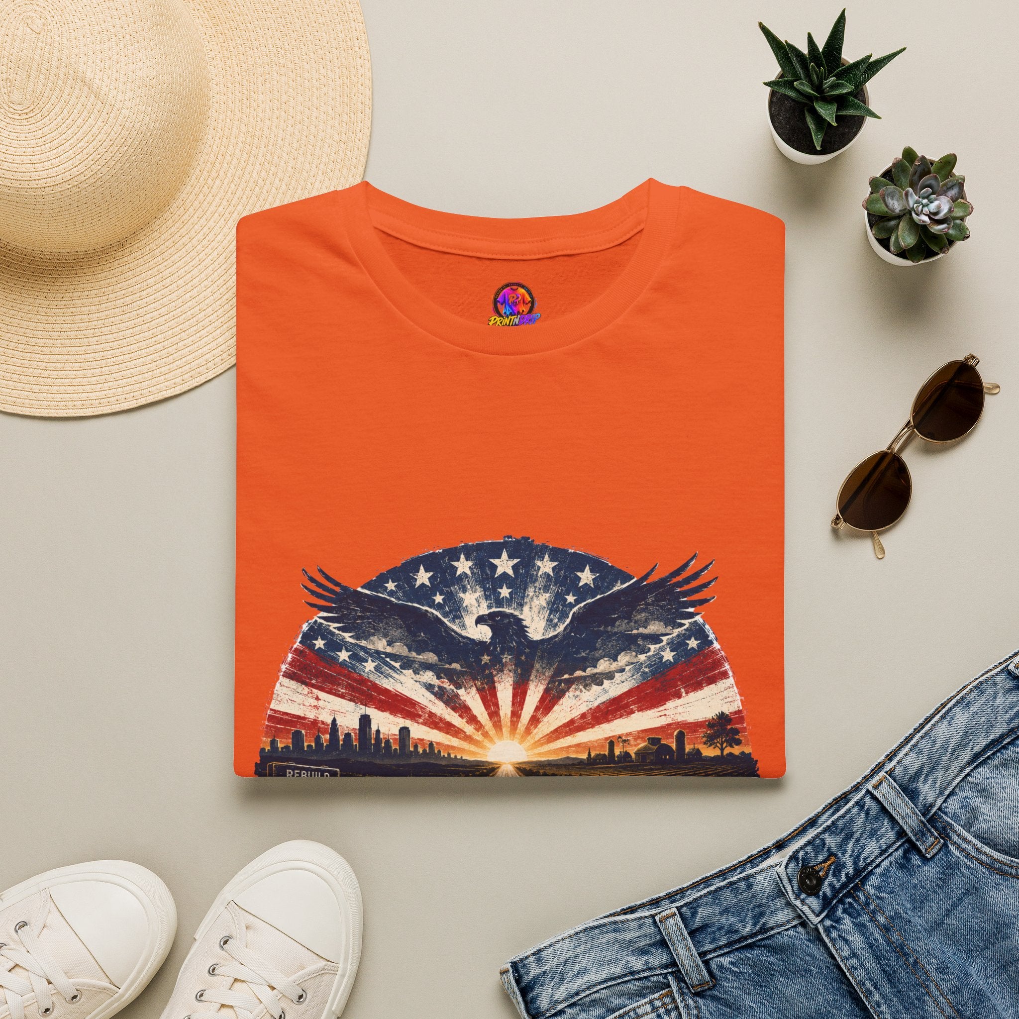 Patriotic Eagle T-Shirt — United States Skyline Vintage Flag Design