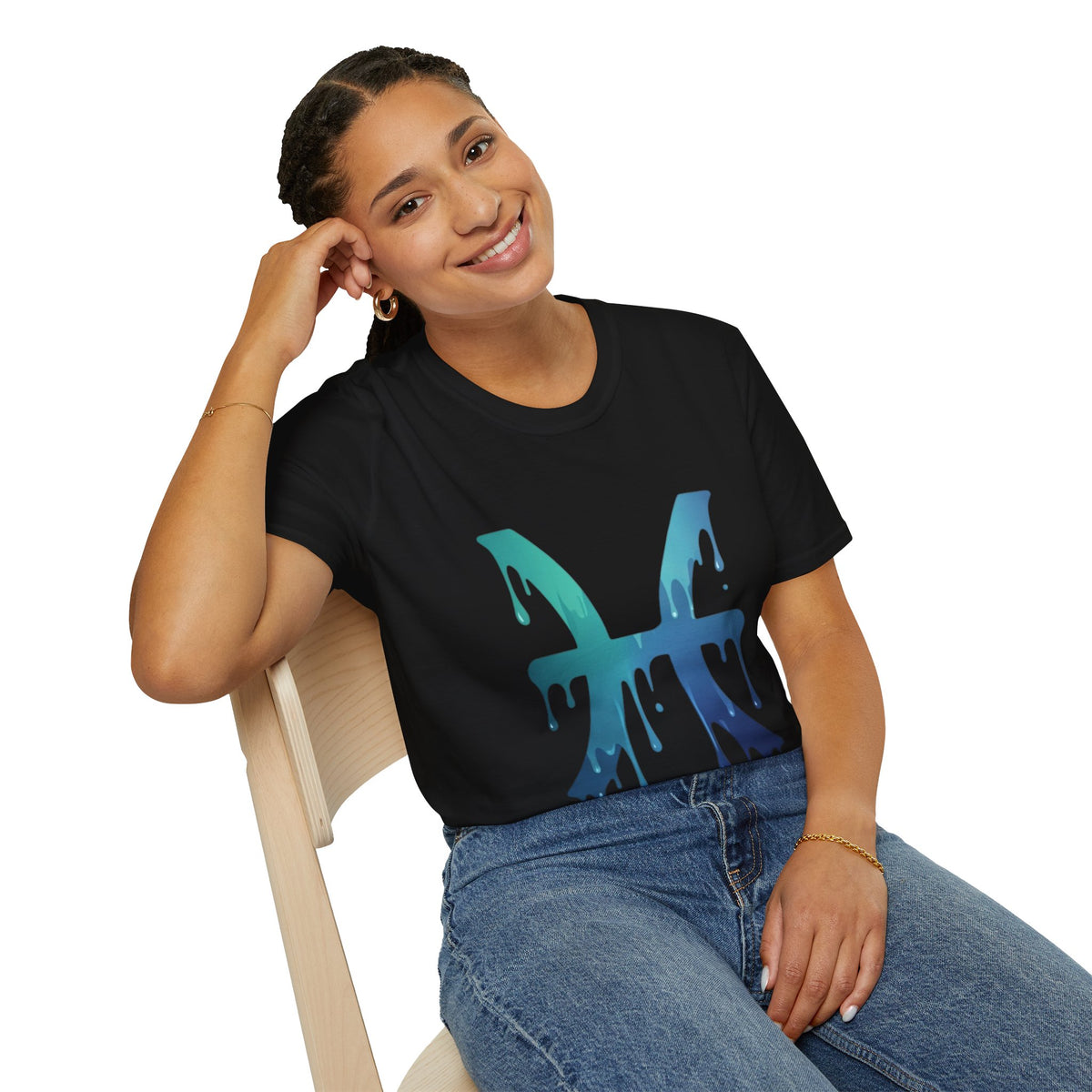 Pisces Drip Zodiac T-Shirt — Blue Gradient Astrological Tee