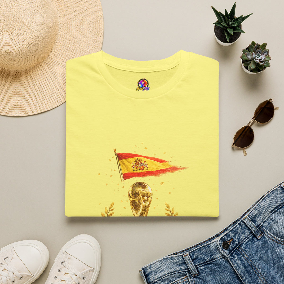 Spain World Cup Champions T-Shirt — Spanish Flag & Trophy Soccer Tee