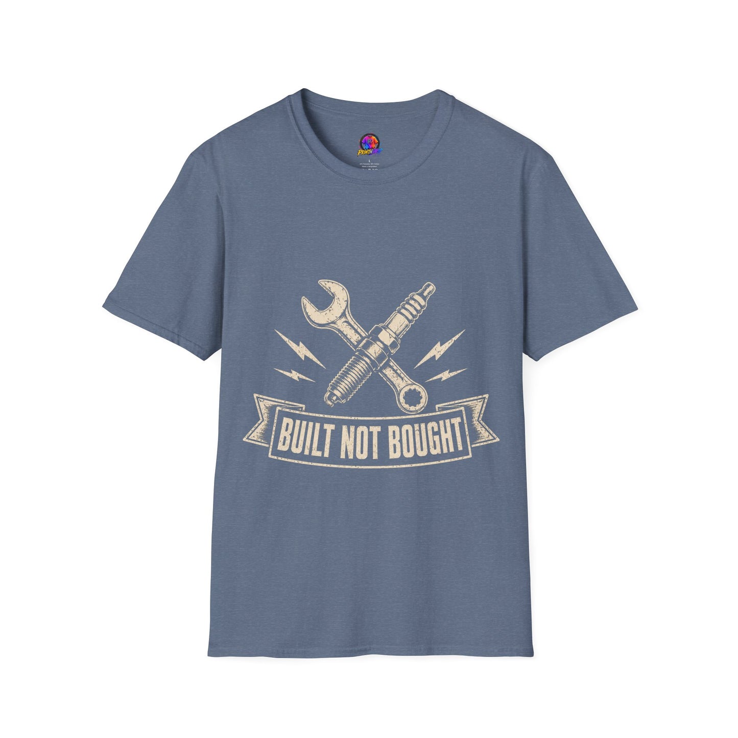 Built Not Bought T-Shirt — Vintage Mechanic Spark Plug & Wrench Tee for DIY Car Enthusiasts