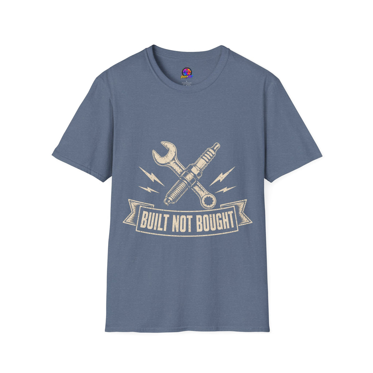 Built Not Bought T-Shirt — Vintage Mechanic Spark Plug & Wrench Tee for DIY Car Enthusiasts
