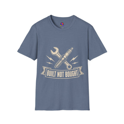 Built Not Bought T-Shirt — Vintage Mechanic Spark Plug & Wrench Tee for DIY Car Enthusiasts