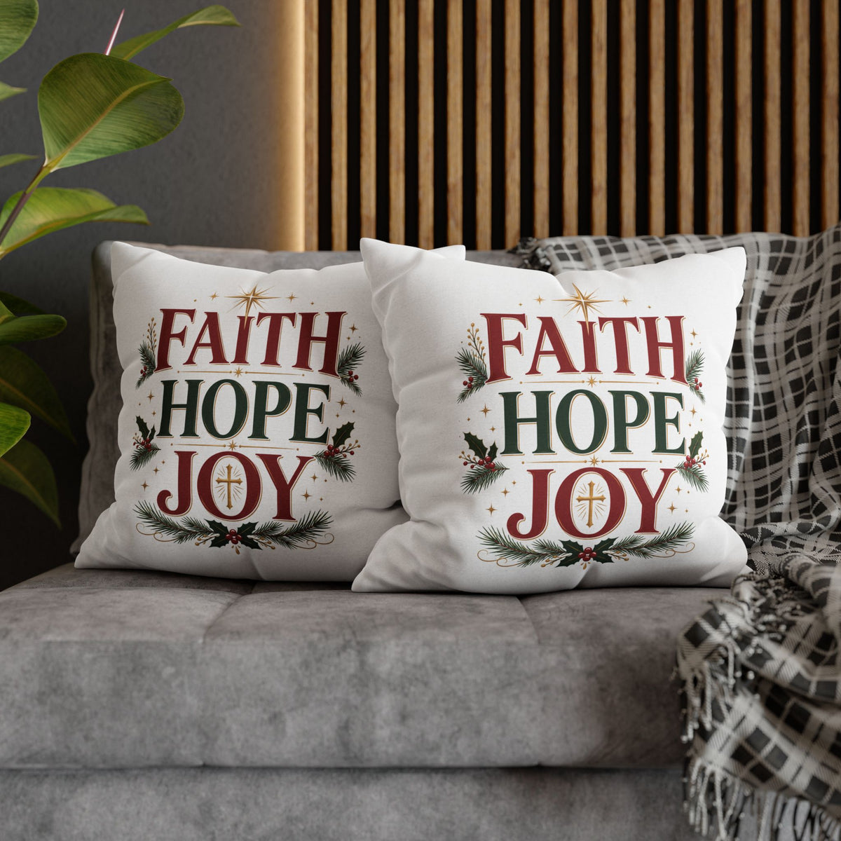 Faith Hope Joy Christmas Pillowcase – Holiday Decorative Throw Pillow Cover