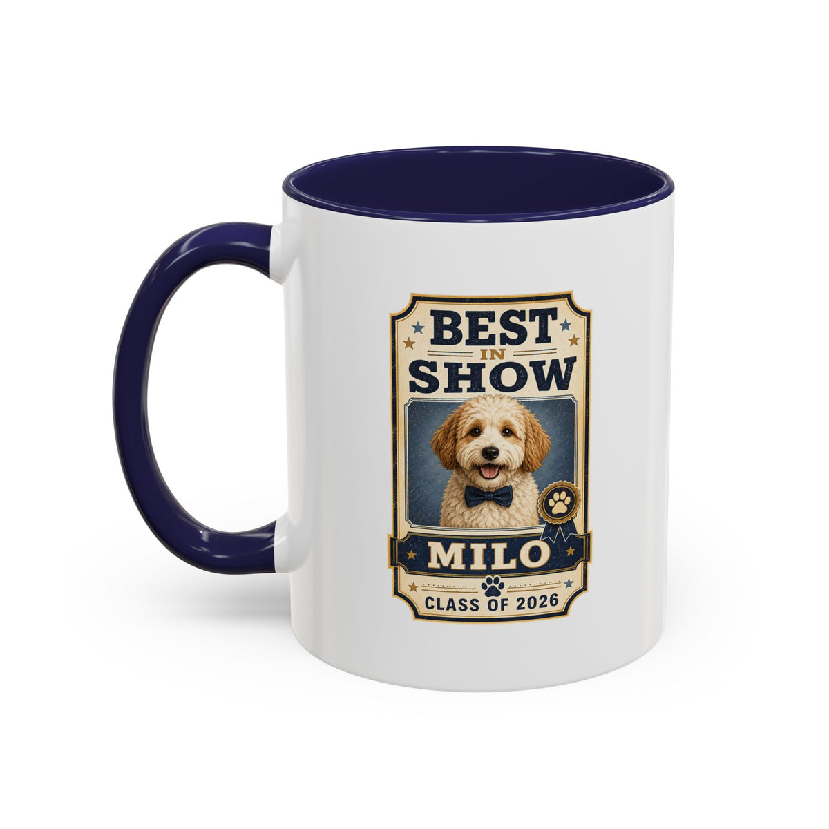Milo Bailey Dog Dad Mom Best in Show Personalized Dog Photo Coffee Mug — Custom Pet Name (e.g., Milo) — Class of 2026 Accent Mug