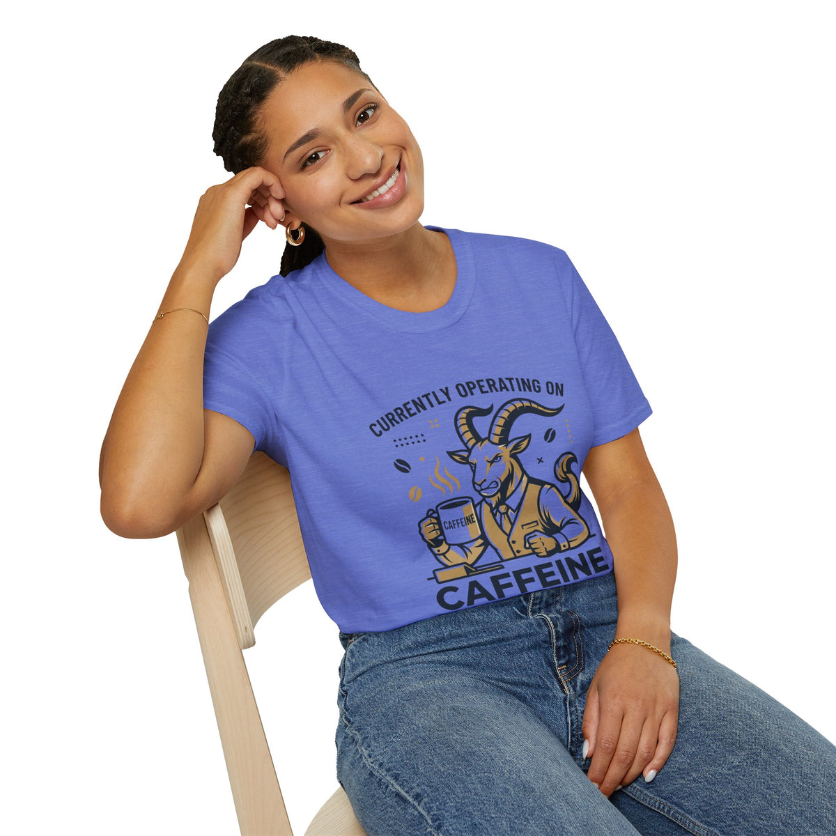Capricorn T-Shirt — "Currently Operating on Caffeine and Spite" Zodiac Goat Tee