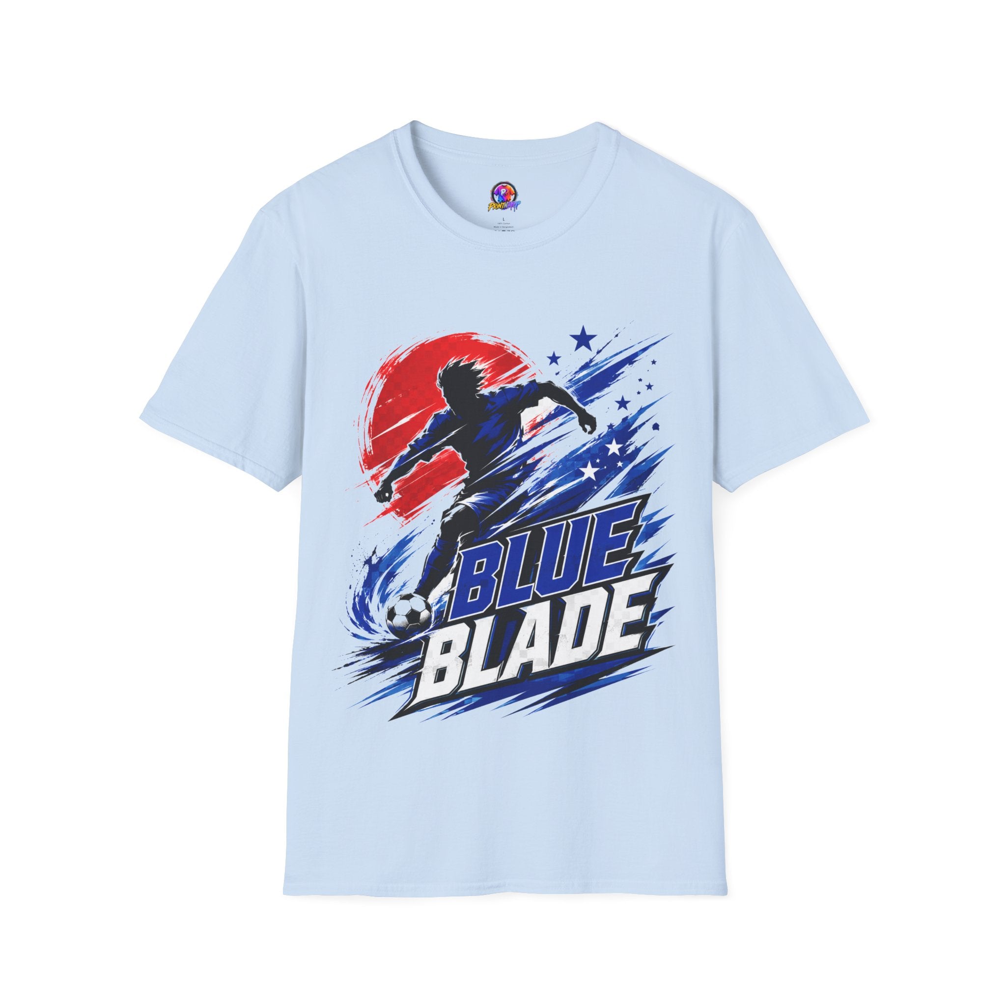 Japan T-Shirt — Blue Blade Soccer Graphic Tee (Red & Blue Starburst)