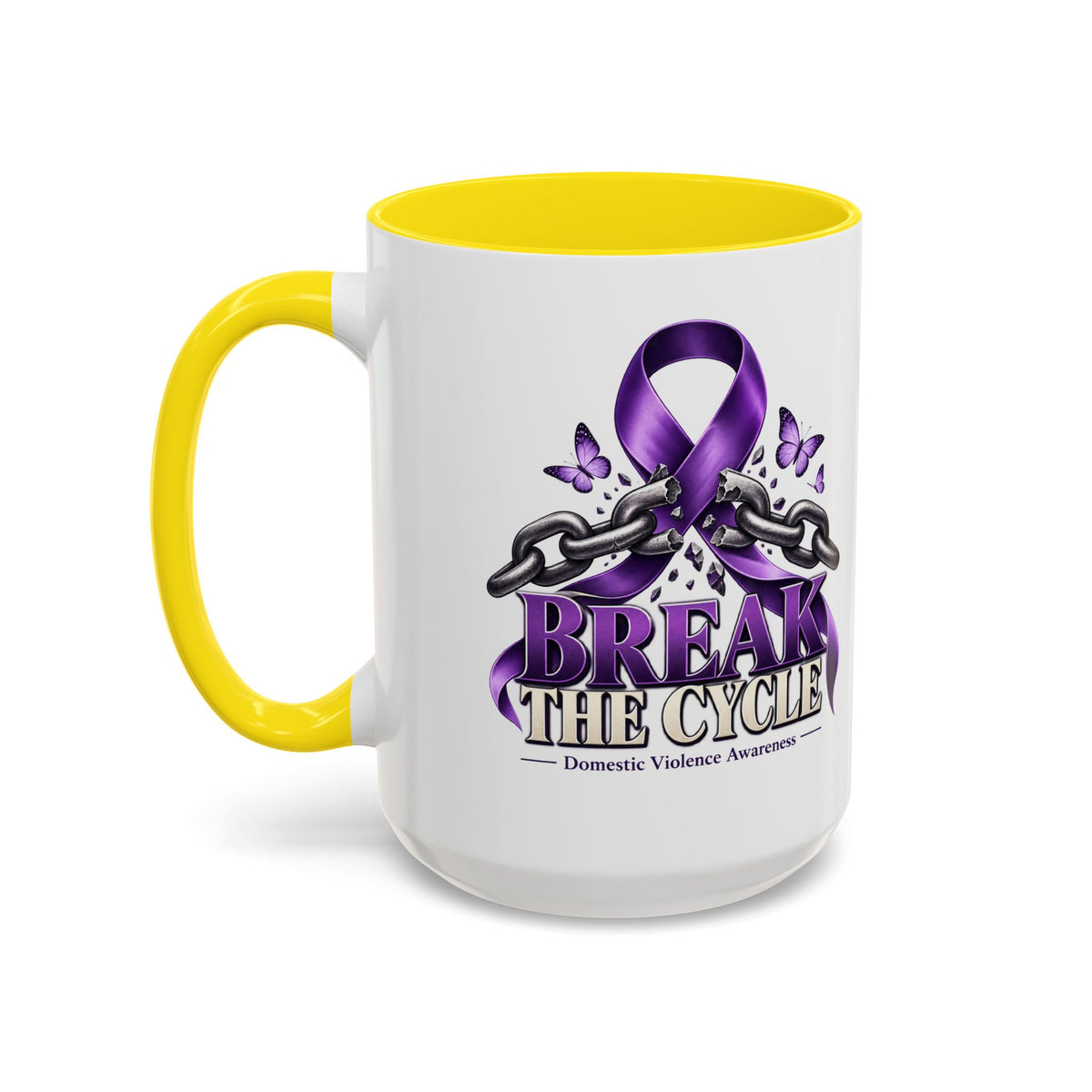 Break the Cycle Coffee Mug – Domestic Violence Awareness Purple Ribbon (11/15oz)