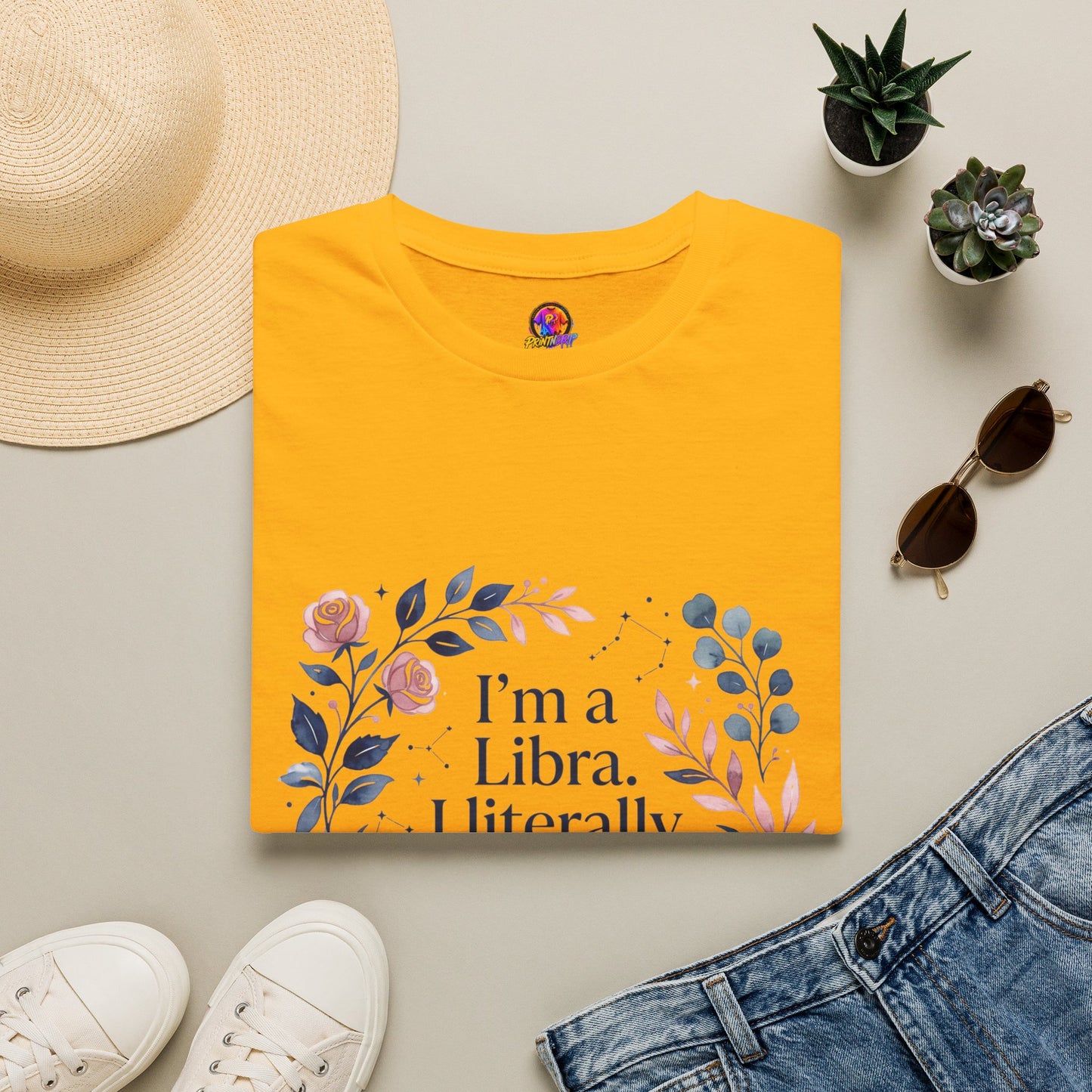 Libra Floral Zodiac T-Shirt — "I'm a Libra, I Literally Cannot Help Being Charming"