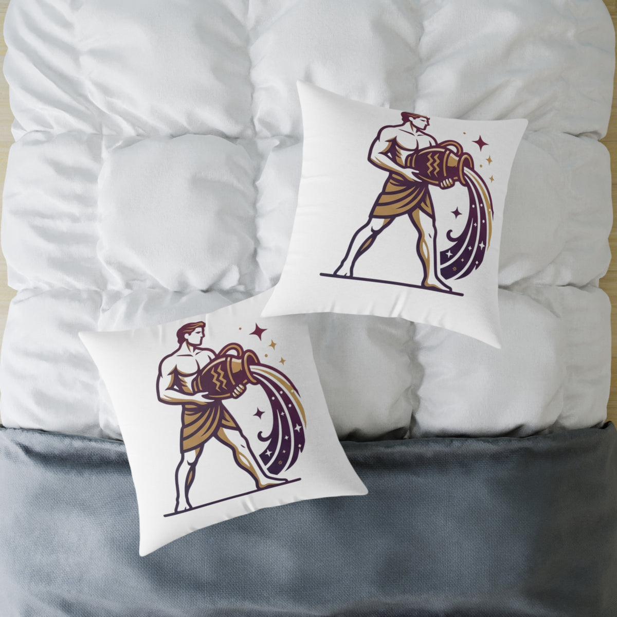 Aquarius Zodiac Pillow — Water Bearer Horoscope Accent Cushion