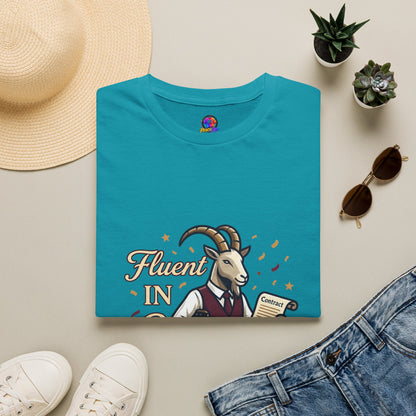 Capricorn Goat Graphic T-Shirt — "Fluent in Sarcasm & Success" Zodiac Tee