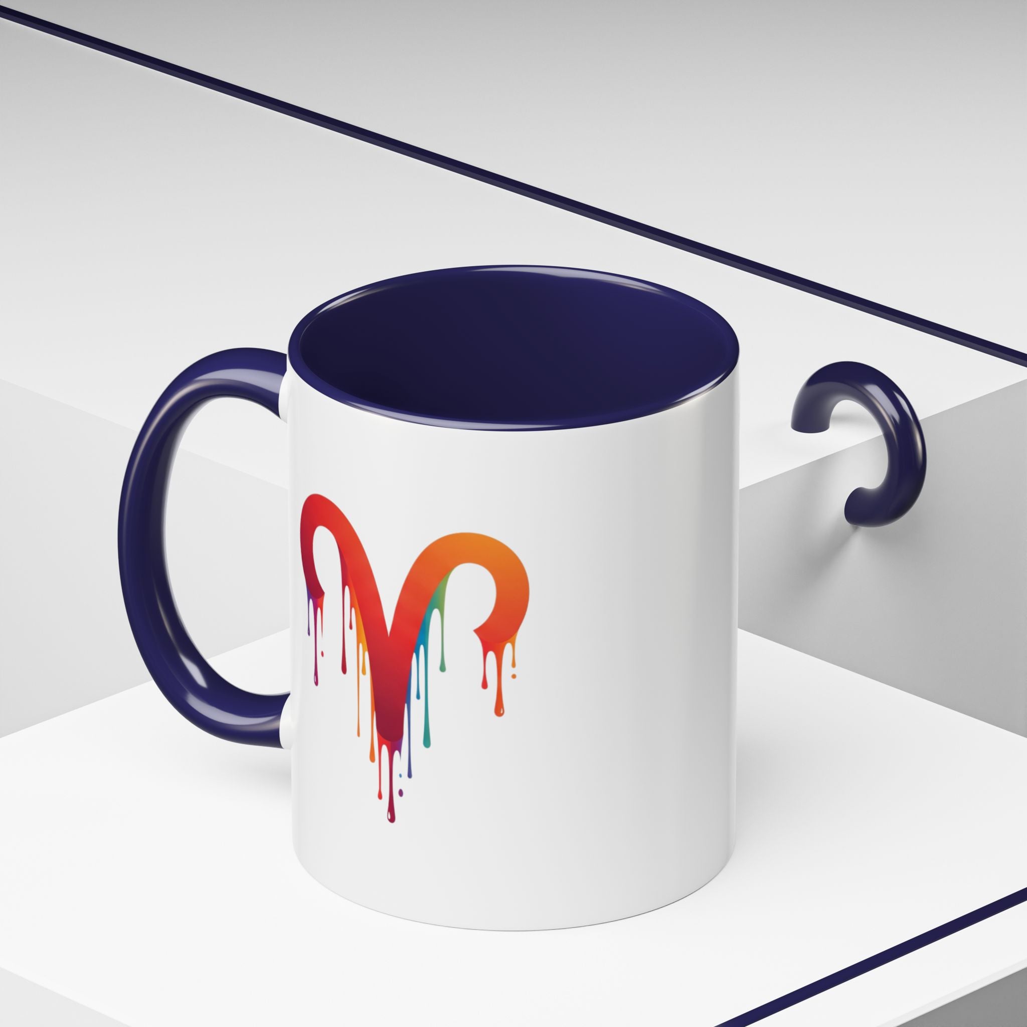 Rainbow Drip Heart Coffee Mug — Colorful Art Accent Mug