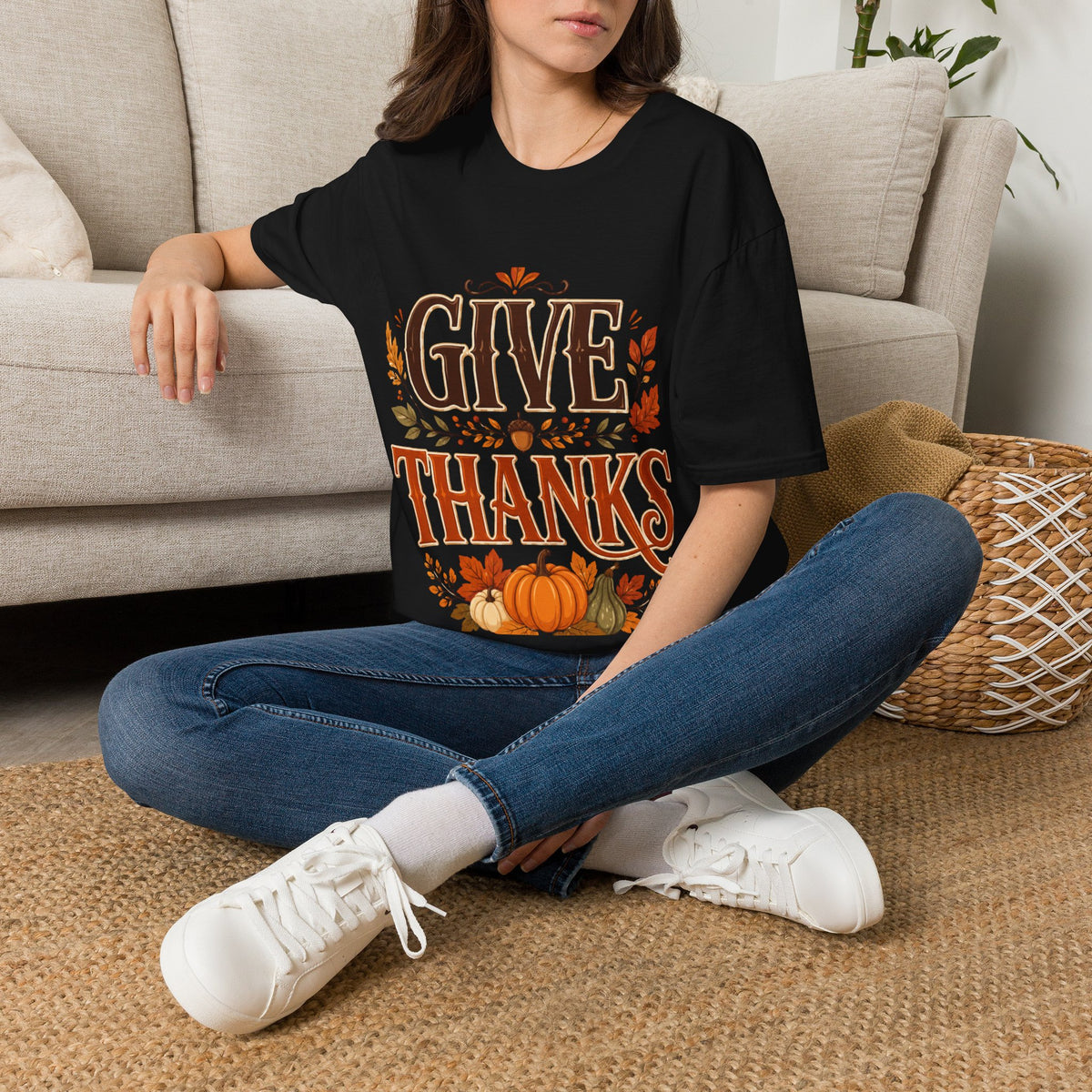 Thanksgiving T-Shirt Give Thanks T-Shirt — Autumn Thanksgiving Graphic Tee