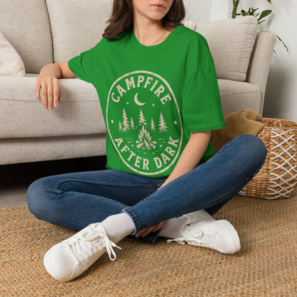 Campfire T-Shirt — 'Campfire After Dark' Vintage Moon & Trees Graphic