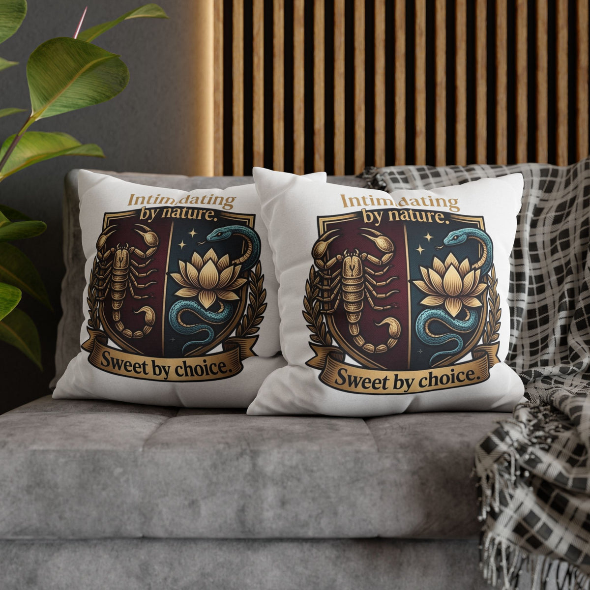 Scorpio Square Pillowcase: "Intimidating by Nature, Sweet by Choice" Scorpio Scorpion & Snake Floral Crest