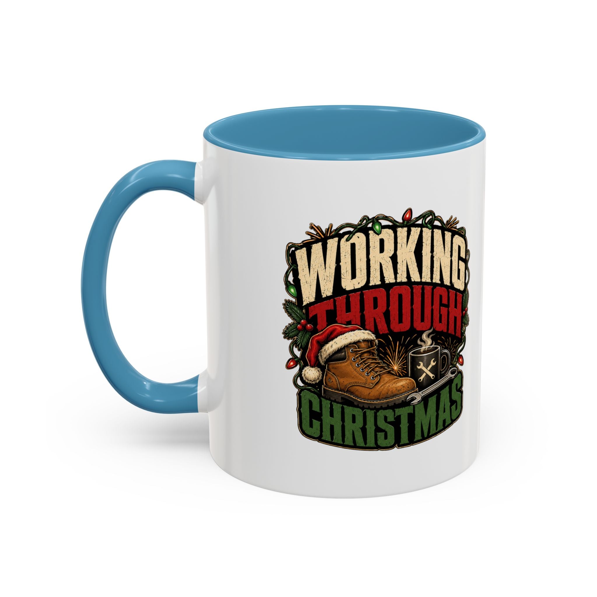 Modern Day Christmas Working Through Christmas Coffee Mug — Funny Holiday Work & Overtime Gift