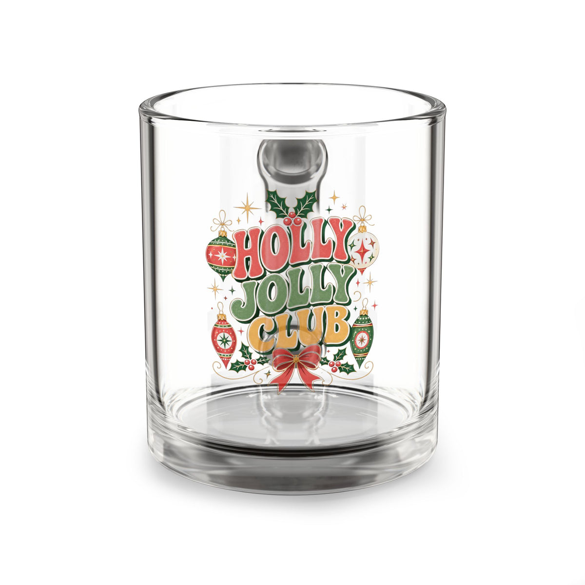 Christmas Glass Mug 10 oz Holly Jolly Club Glass Mug — 10oz Festive Christmas Holiday Coffee Mug