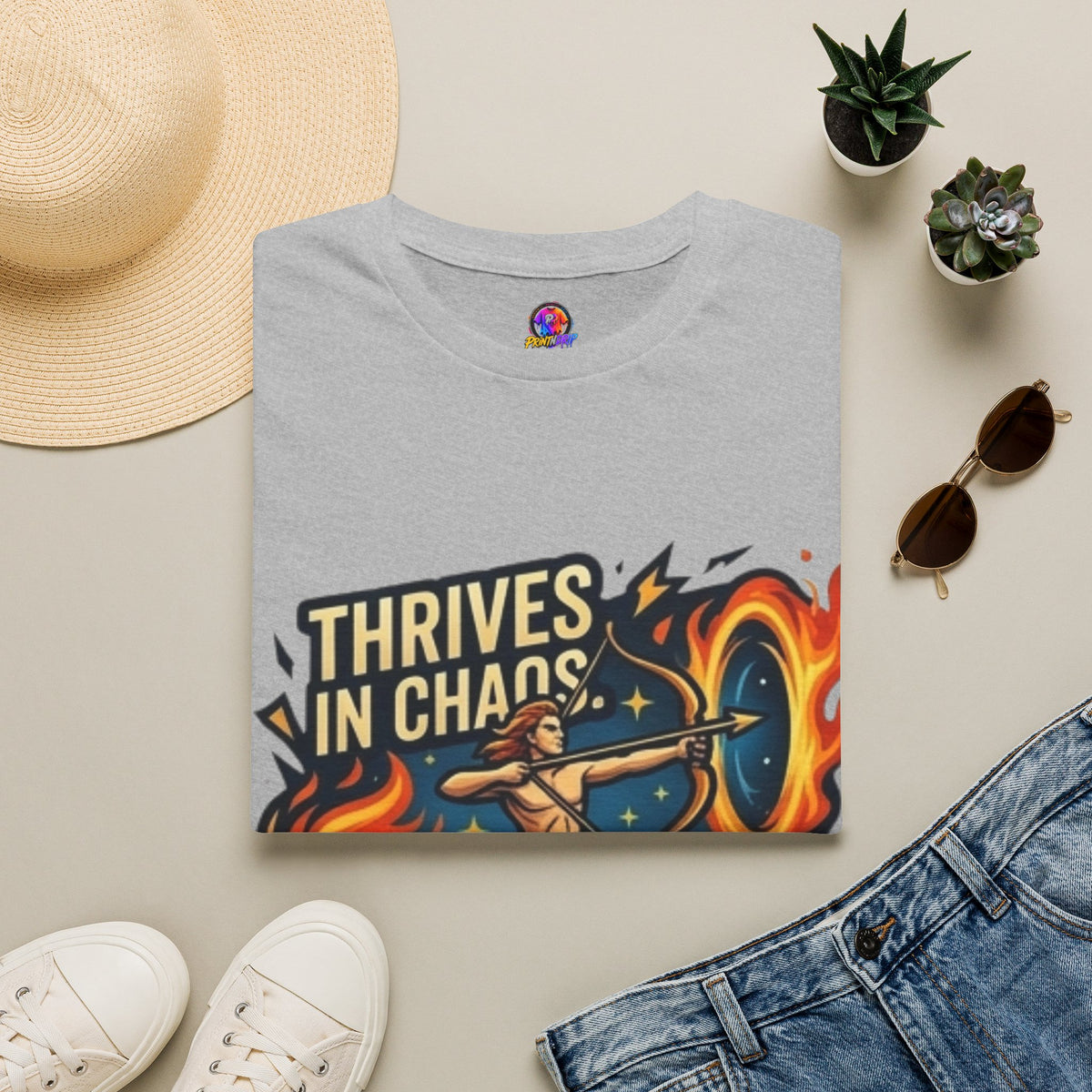 Sagittarius Archer T‑Shirt — "Thrives in Chaos" Zodiac Fire Sign Tee