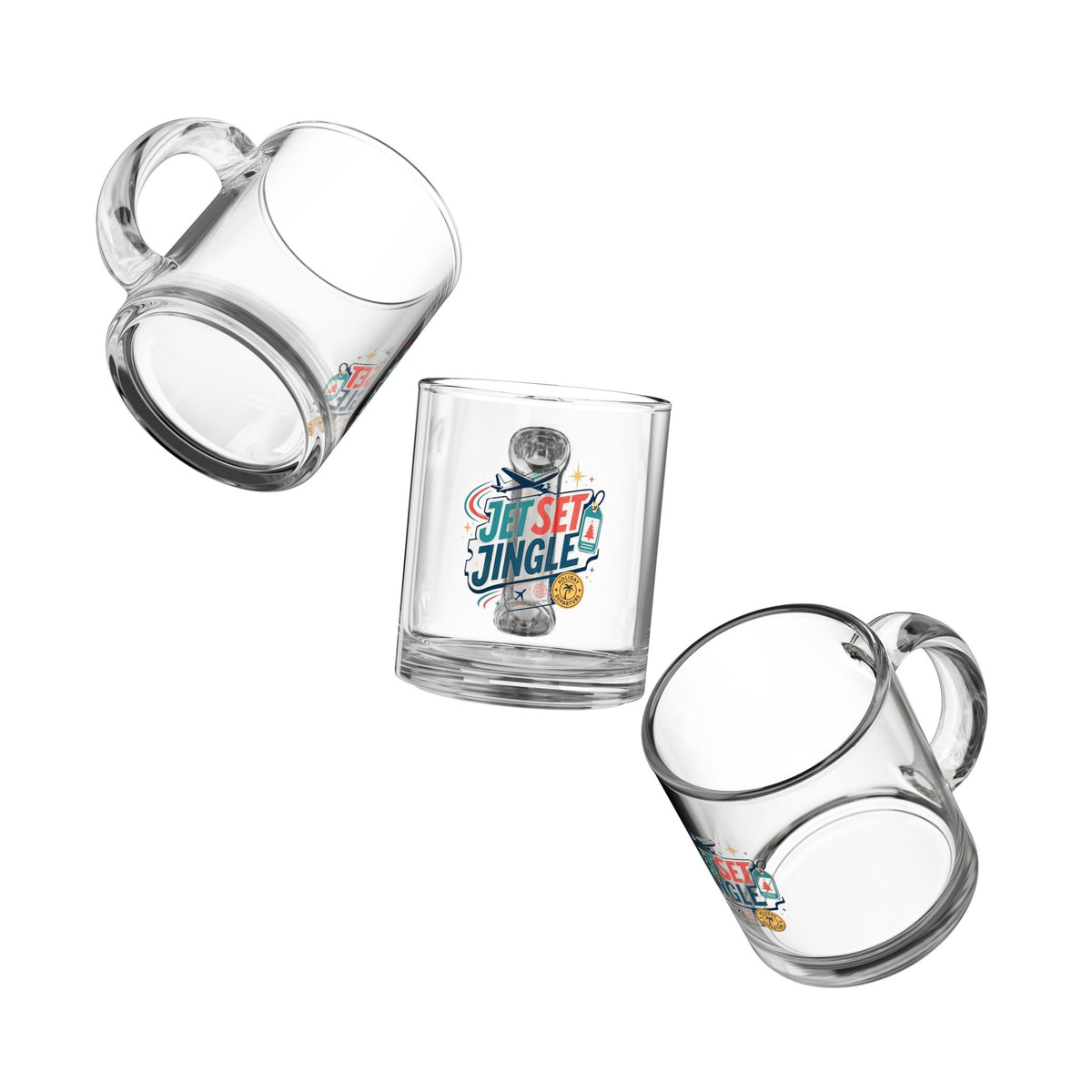 Modern Day Christmas Glass Mug  10oz Jet Set Jingle Glass Mug – 10oz Travel Lover Coffee Cup