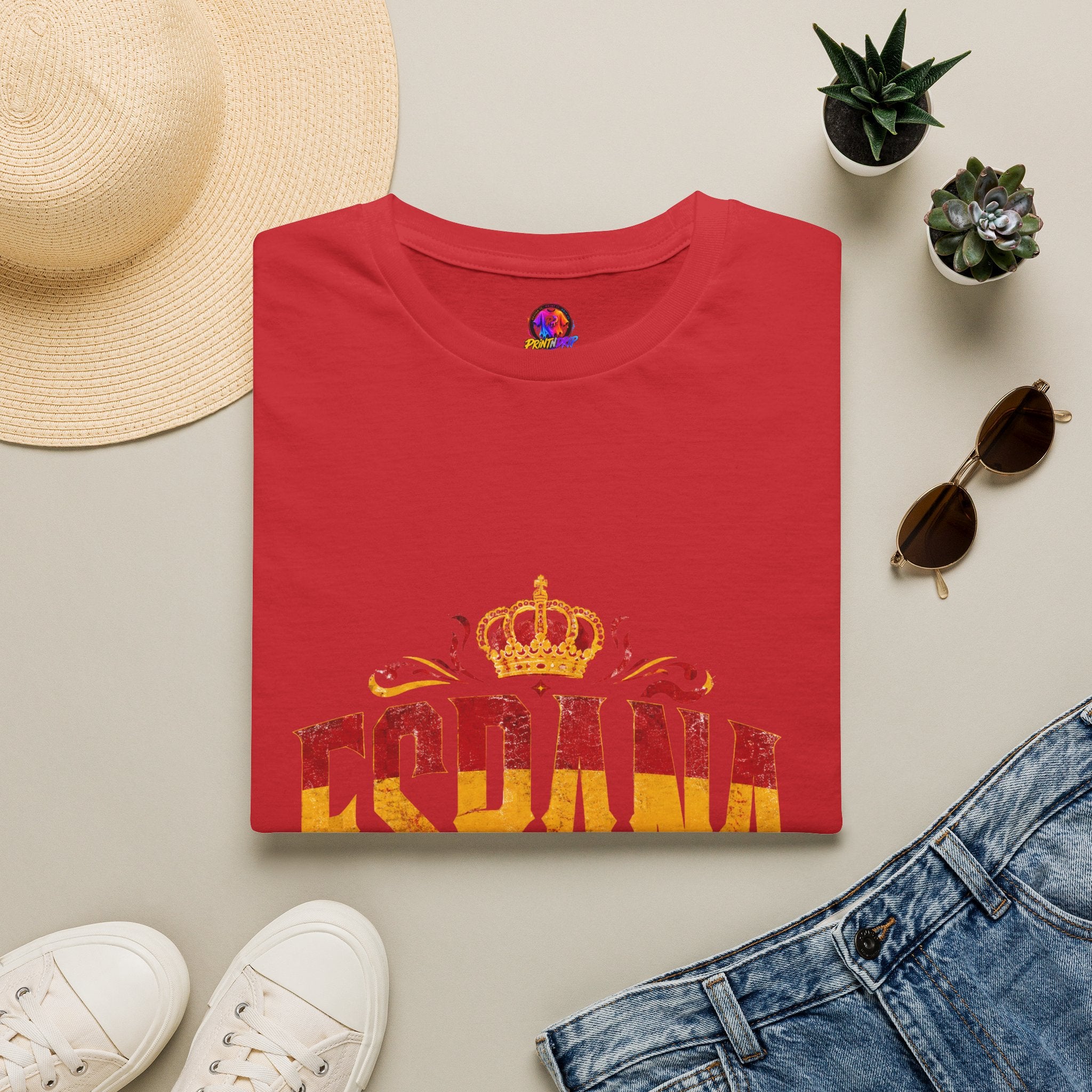 Spain Crown Graphic T-Shirt — Spanish Flag Vintage Crest Tee